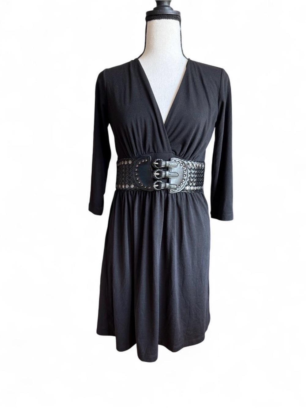 Venus Black Surplice Skater Dress Studded Belt Whimsygoth Edgy Goth S